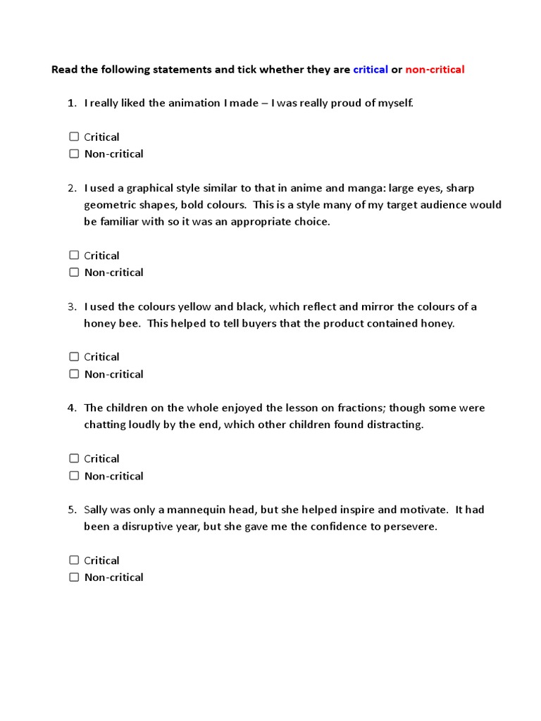 Common Critical Statements