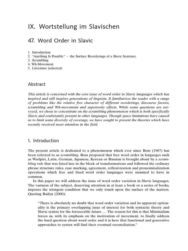 Scrambling in Slavic Word Order | PDF | Syntax | Linguistic Typology