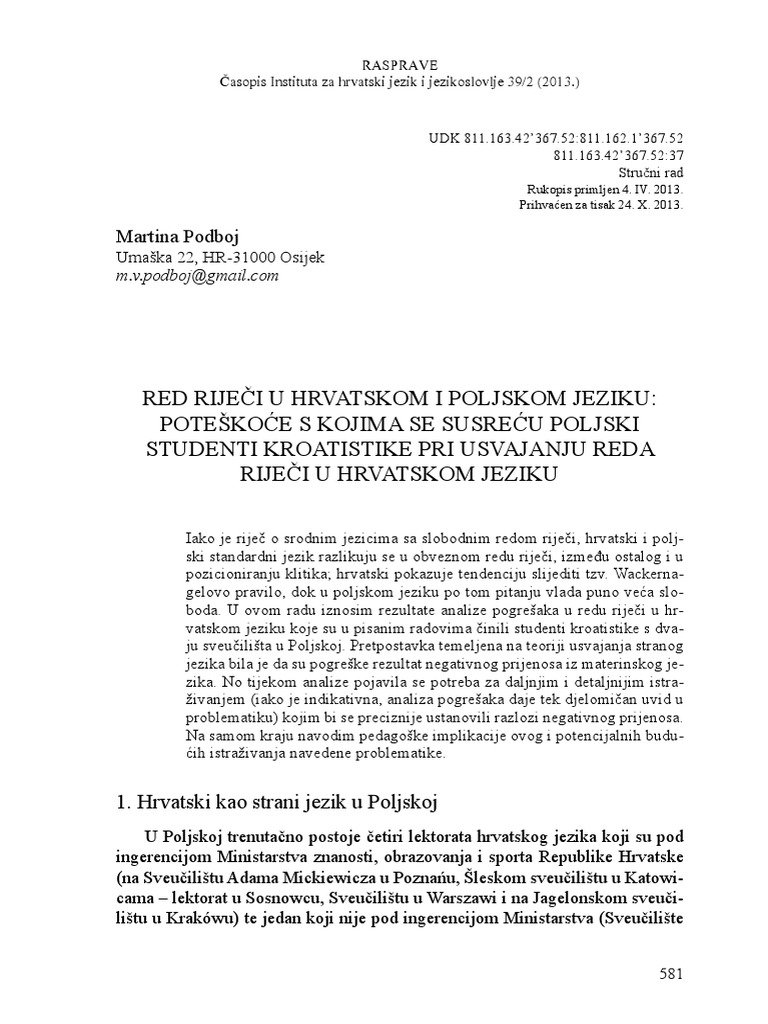 Red Rijeci U Hrvatskom I Poljskom Jeziku | PDF