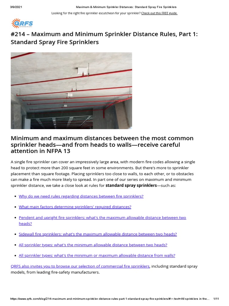 Maximum & Minimum Sprinkler Distances Standard Spray Fire Sprinklers