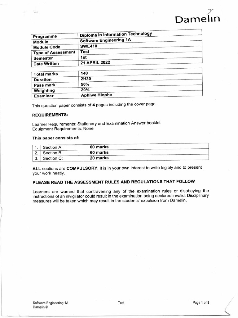 Software Engineering Test | PDF | Use Case | Engineering