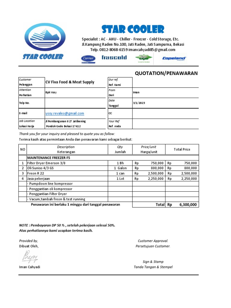 QUOTATION MAINT FREEZER F5 PDF