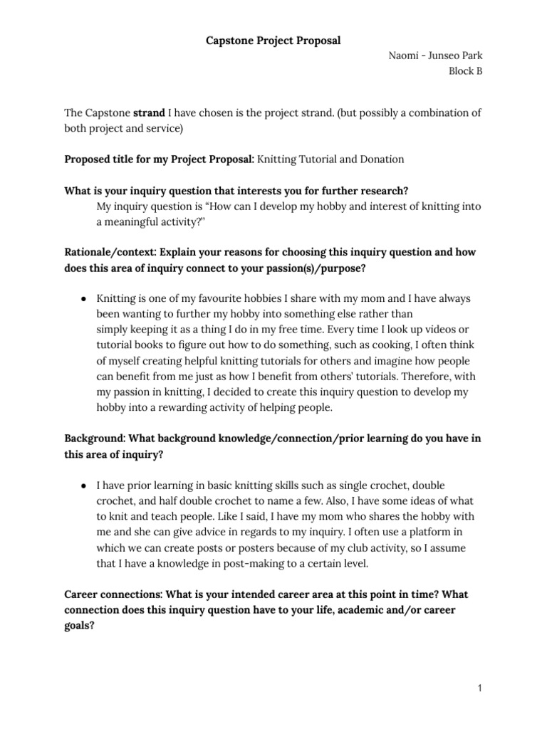 Capstone Proposal Pdf Strategic Planning Knitting