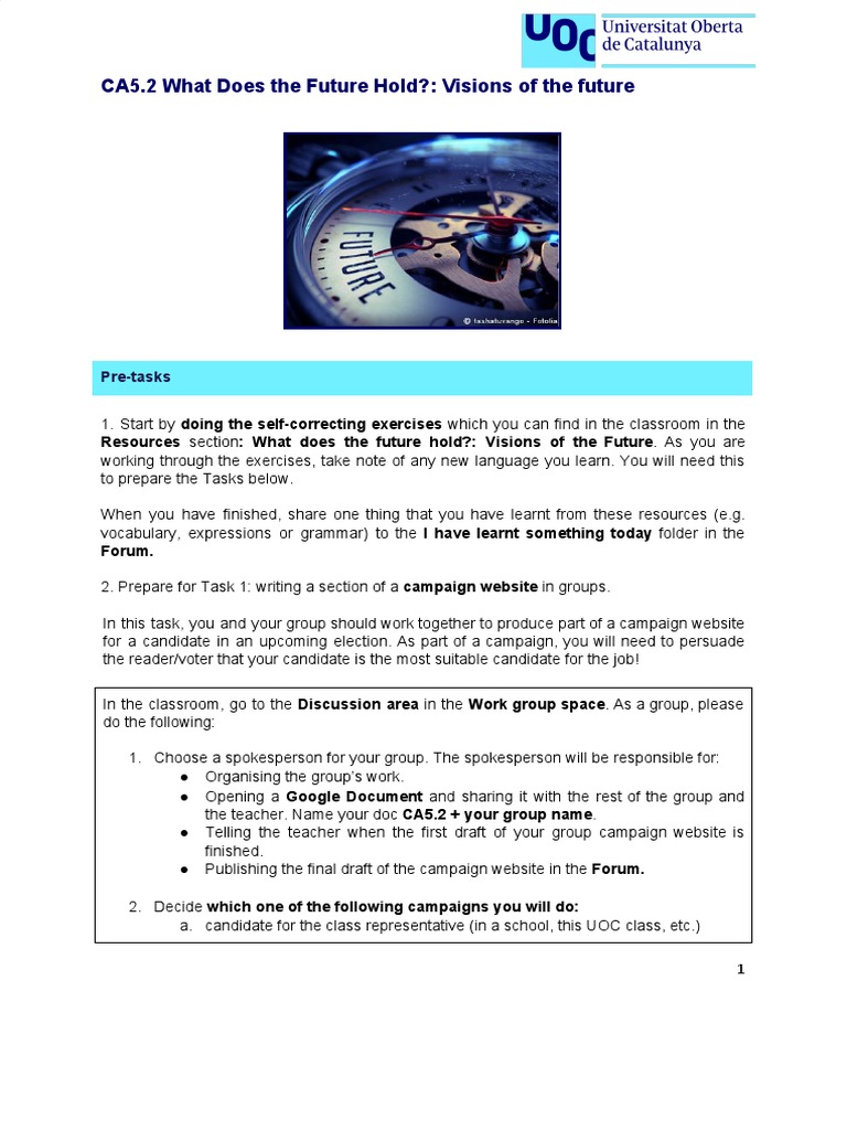 CA5.2 SG Visions of The Future | PDF | Subject (Grammar) | Verb