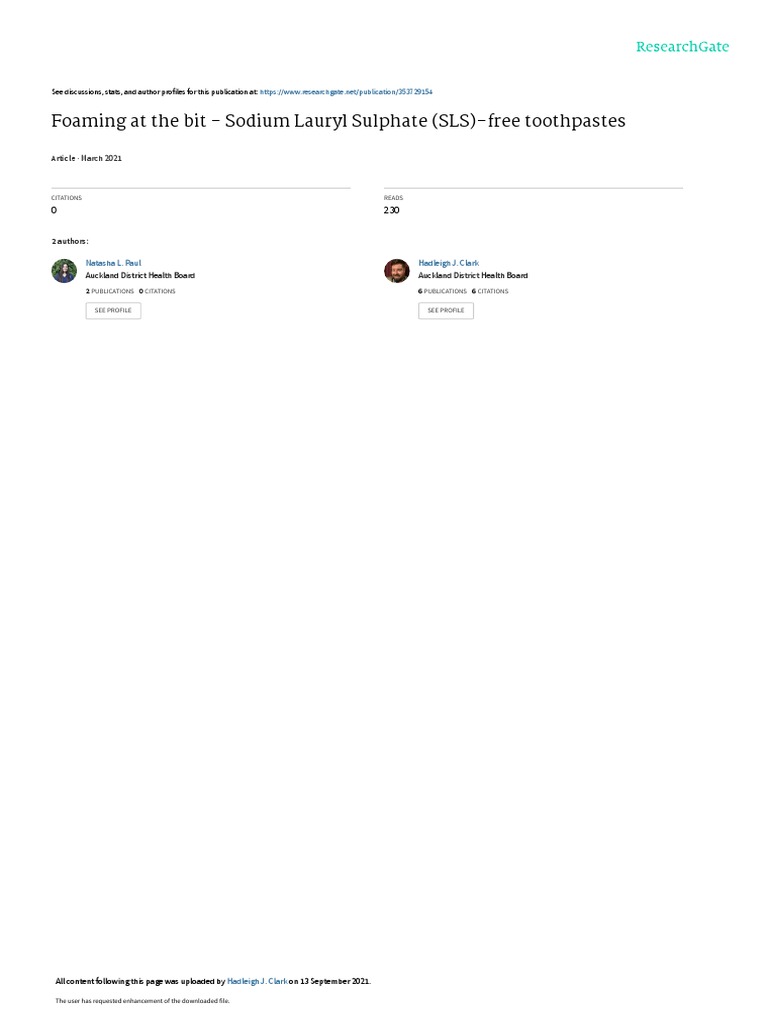 FOAMING AT THE BIT Sodium Lauryl Sulphate SLSfree Toothpastes PDF