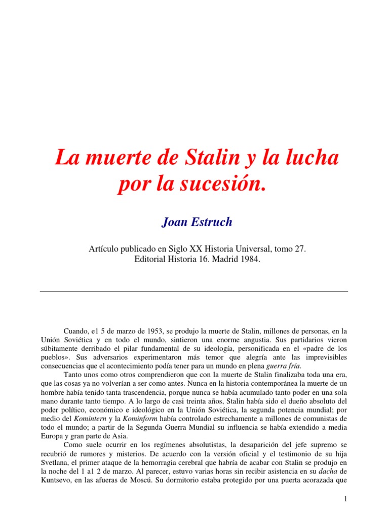 La Lucha Por El Poder En La Unión Soviética Tras La Muerte De Stalin