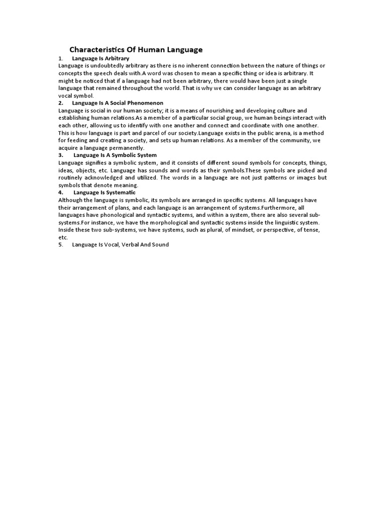 Characteristics of Human Language | PDF