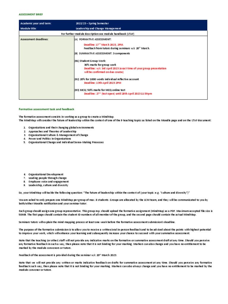 Leadership and Change Management Assessment | PDF | Rubric (Academic ...