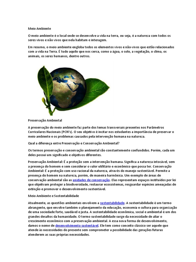 Preservação e Sustentabilidade Ambiental | PDF | Ambiente natural ...