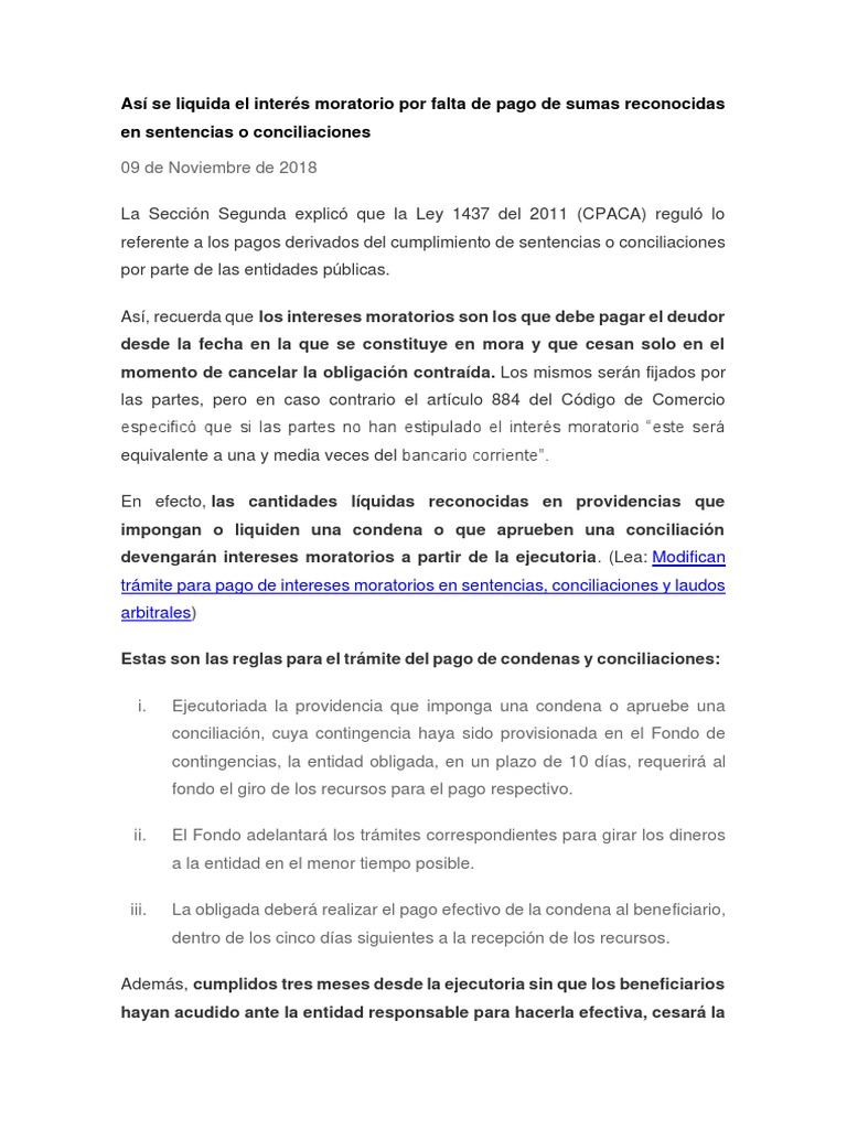 Liquidación de intereses moratorios | PDF | Pagos | Dinero