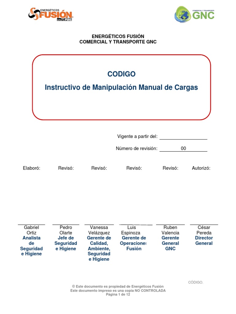 Instructivo de Manejo Manual de Cargas | PDF | Factores humanos y ...