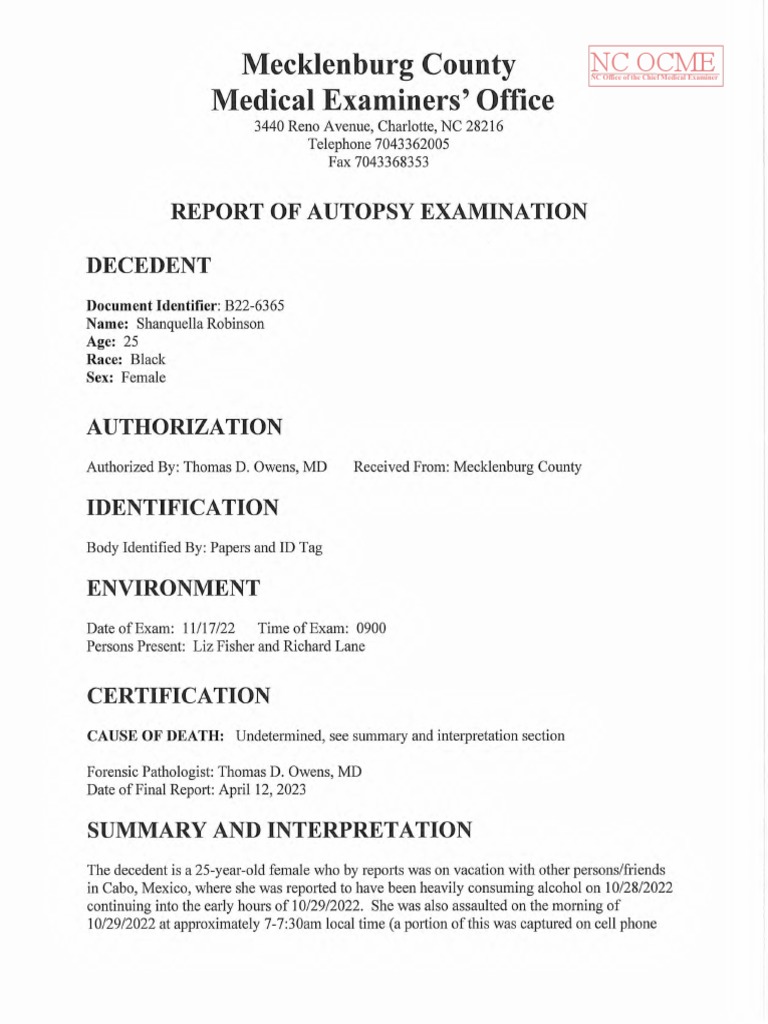 NC Office of Chief Medical Examiner Report | PDF | Career & Growth ...