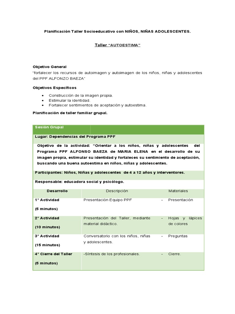 Taller de Autoestima para Niños y Adolescentes | PDF