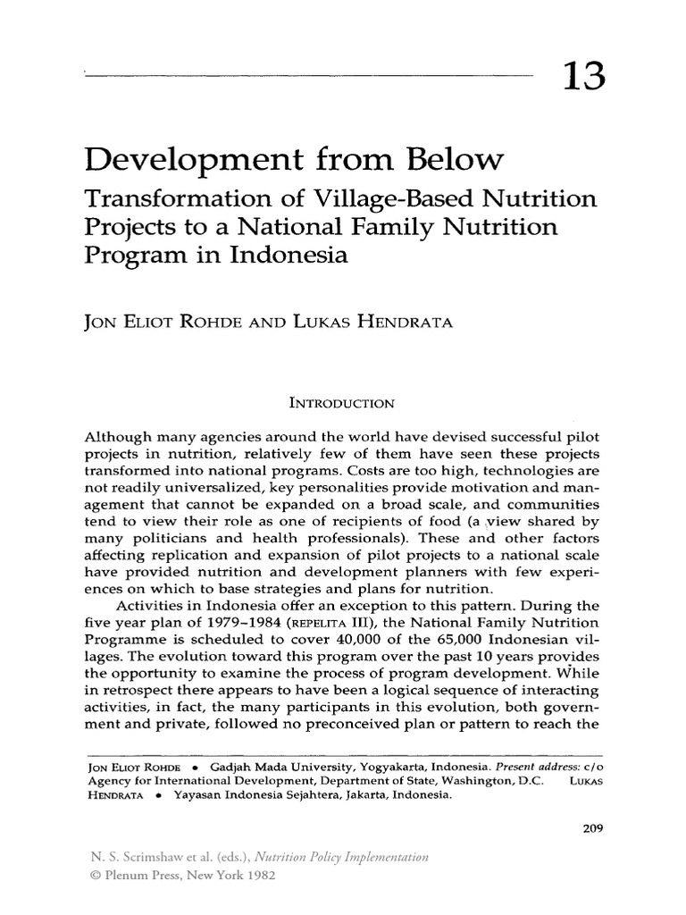 Transformation of VillageBased Nutrition Projects To A National Family