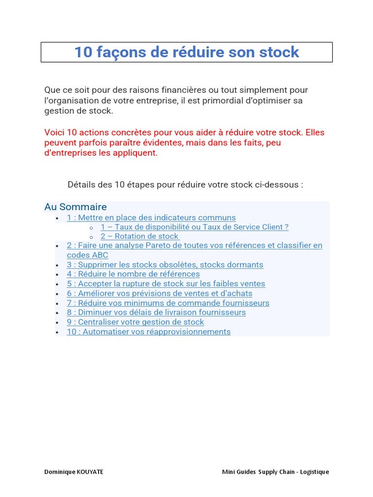 10 Stratégies pour Réduire les Stocks | PDF | Inventaire | Logistique