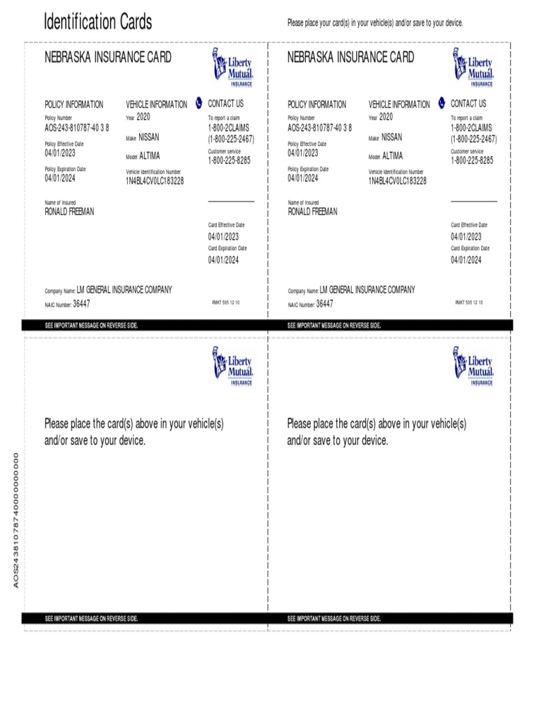 Nebraska Insurance Card Nebraska Insurance Card PDF Insurance