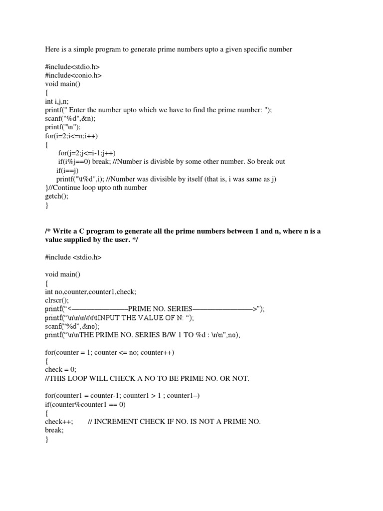 Write A C Program To Generate All The Prime Numbers Between 1 and N ...