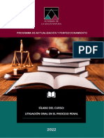 Programa de Actualización Y Perfeccionamiento: Sílabo Del Curso: Litigación Oral en El Proceso Penal