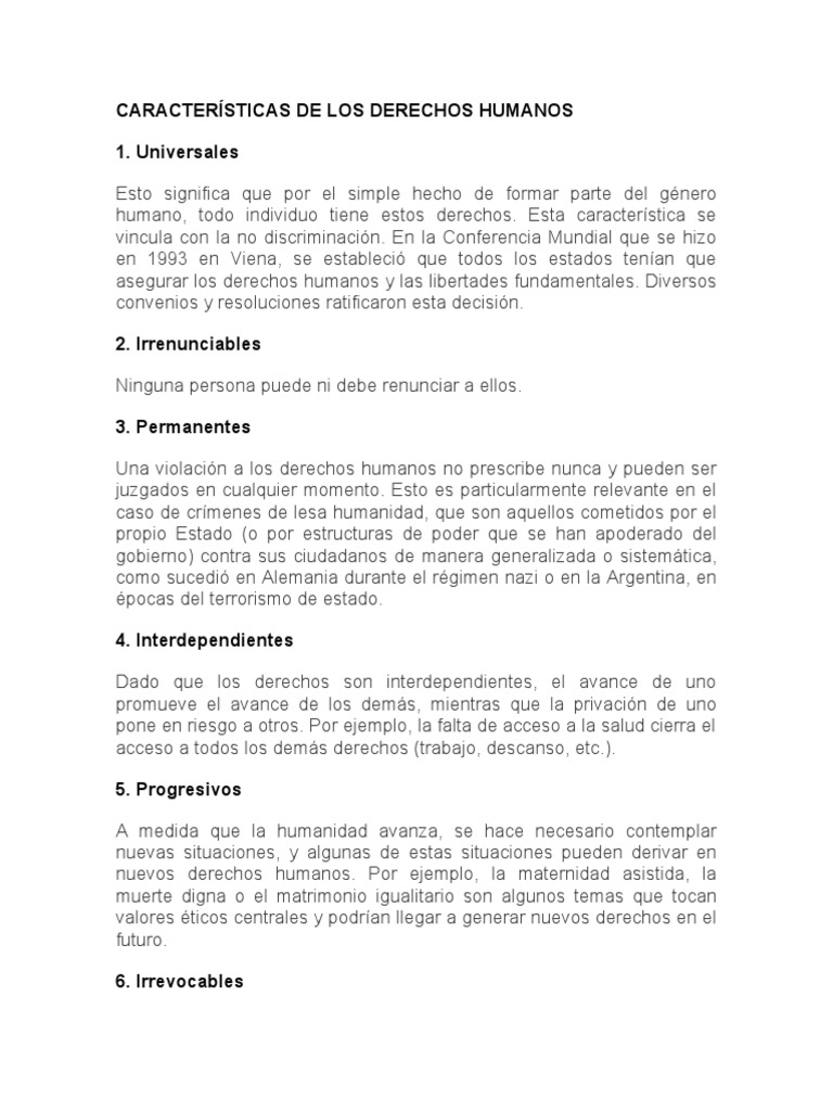 Características de Los Derechos Humanos | PDF | Derechos humanos