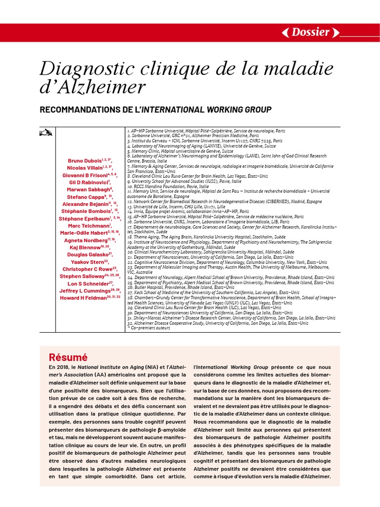 Dossier Diagnostic Clinique de La Maladie D'Alzheimer 12-2021 | PDF ...