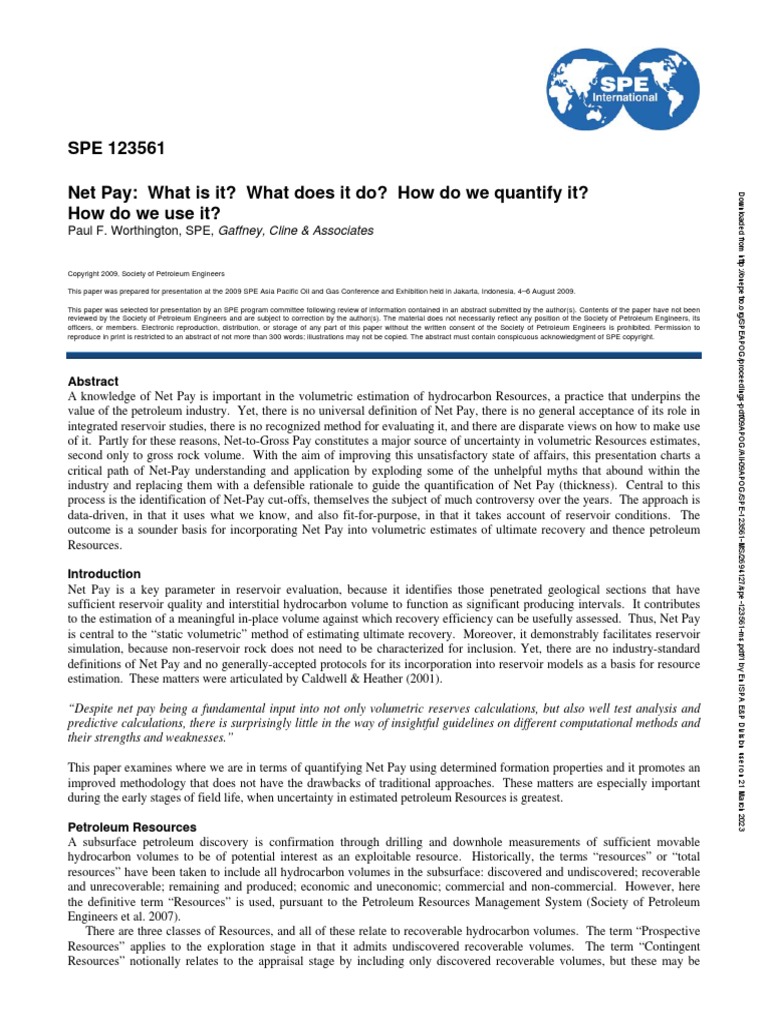 Spe-123561-Ms NetPay What | PDF | Petroleum Reservoir | Coalbed Methane