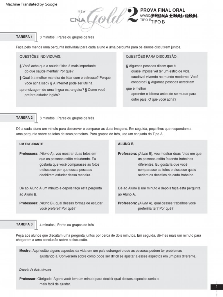Prova Oral Final Tipo B - CNA Gold 2 | PDF | Cognição | Ciência cognitiva