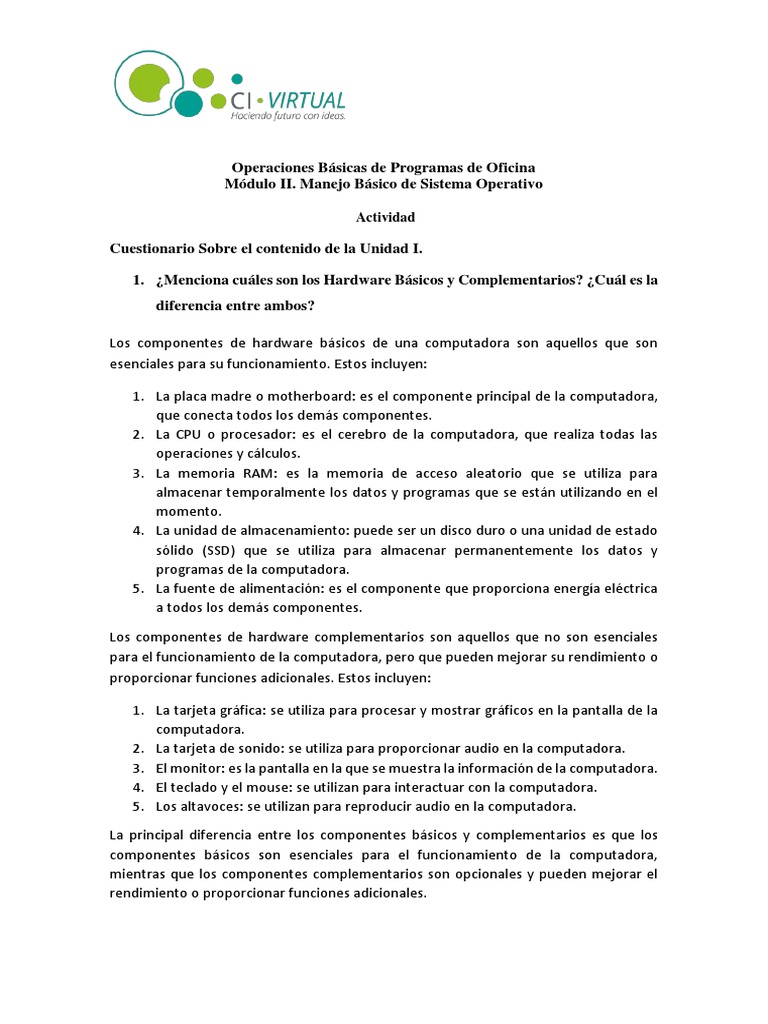 Actividad I Del Módulo II | PDF | Hardware de la computadora | Periférico