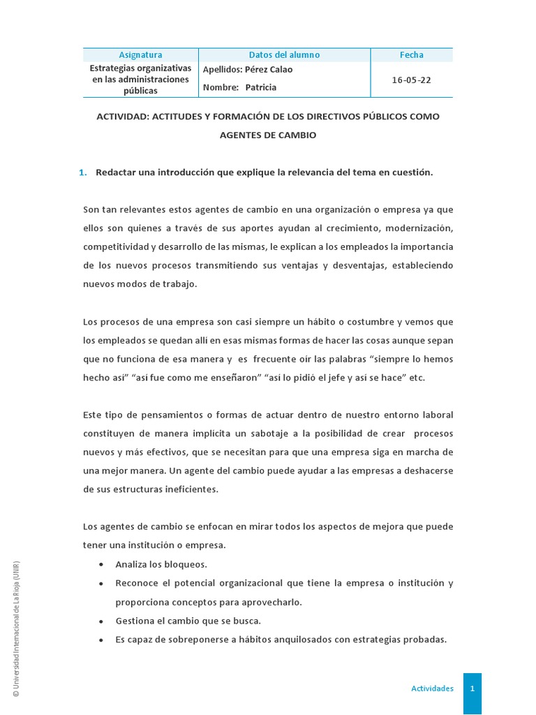 Actitudes y Formación de Los Directivos Públicos Como Agentes de Cambio ...