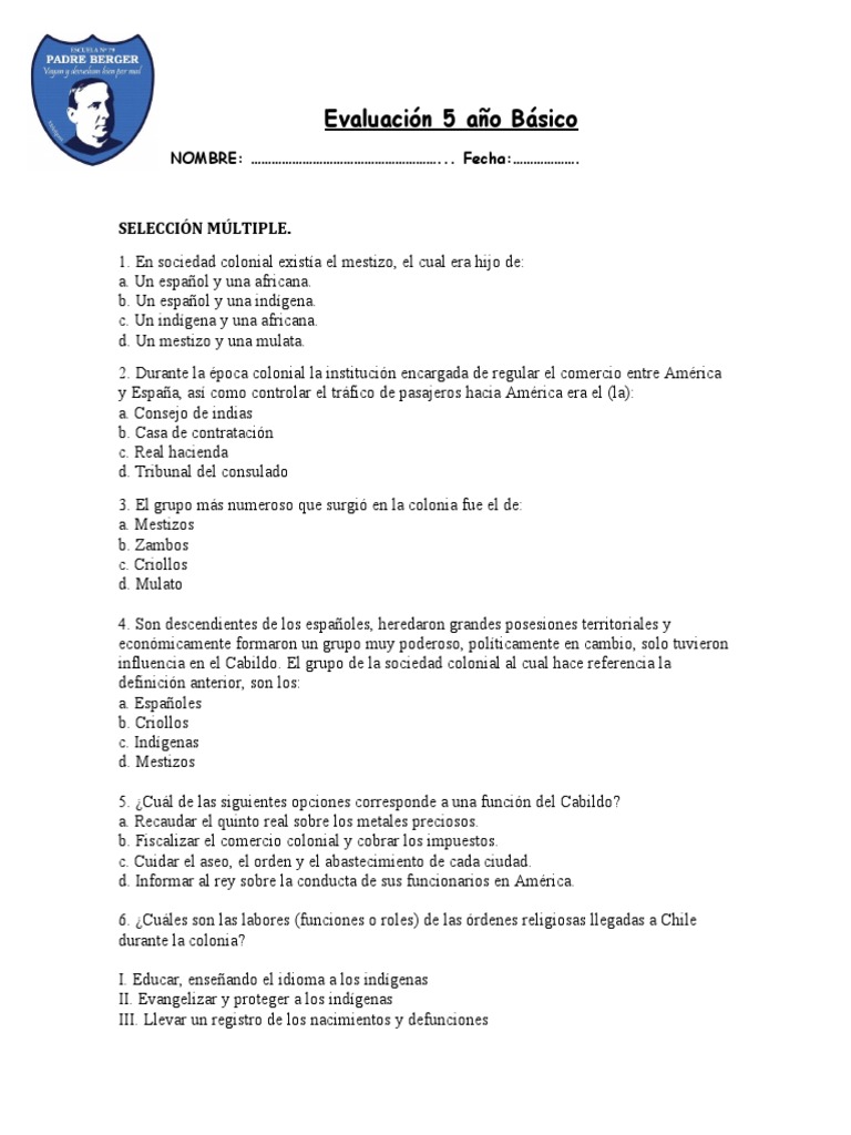 Evaluación 5 Año Básico | PDF | Nueva españa