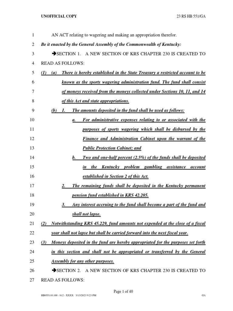 House Bill 551 PDF Horse Racing