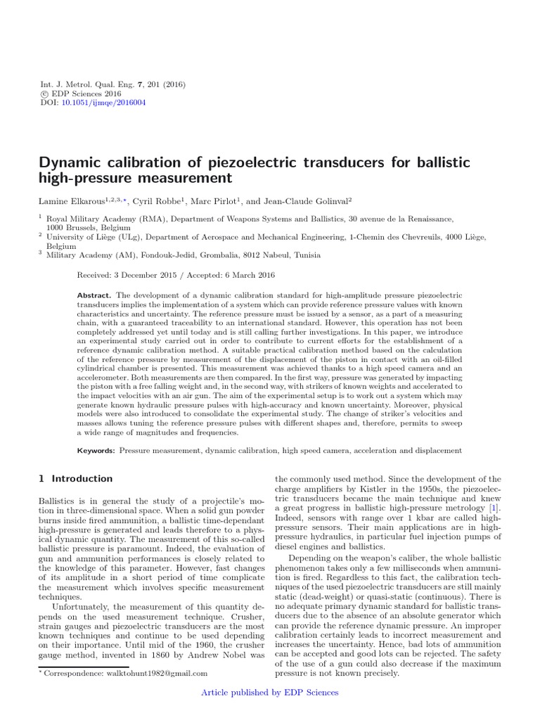 Dynamic Calibration of Piezoelectric Transducers F PDF Calibration