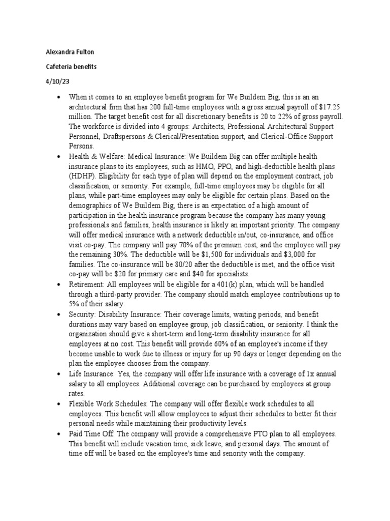 cafeteria benefits Homework PDF Employee Benefits Employment