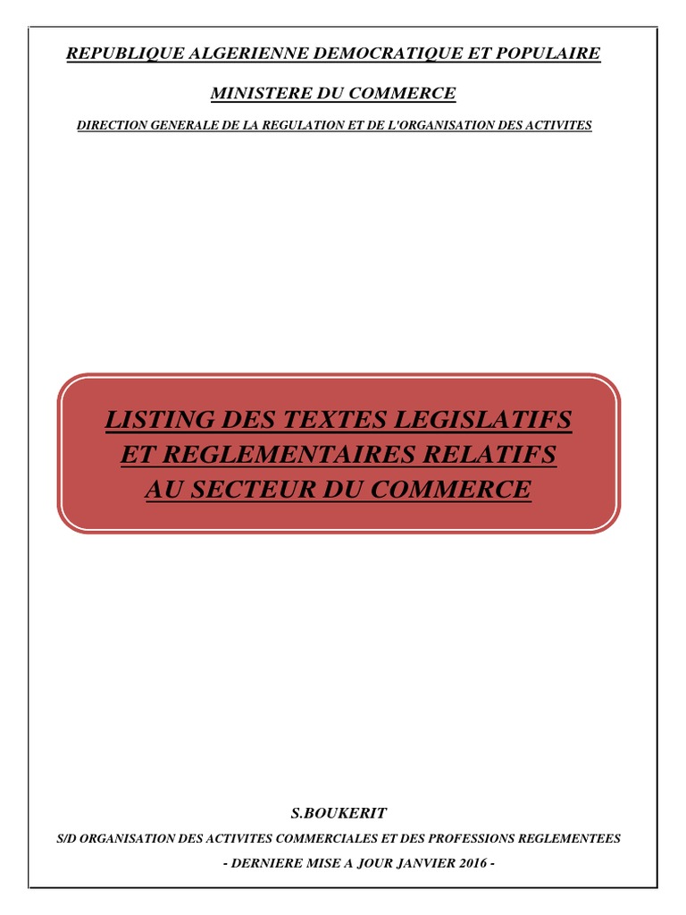 Listing Des Textes Legislatifs Et Reglementaires Relatifs Au Secteur Du ...