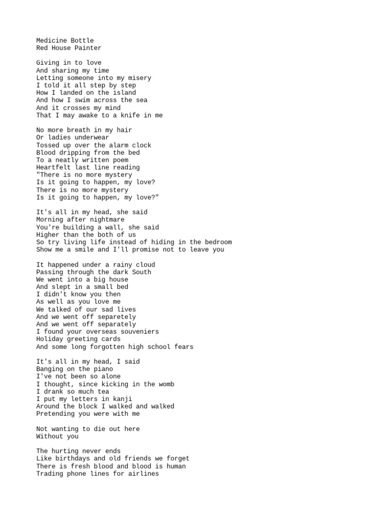 Red House Painters Medicine Bottle PDF