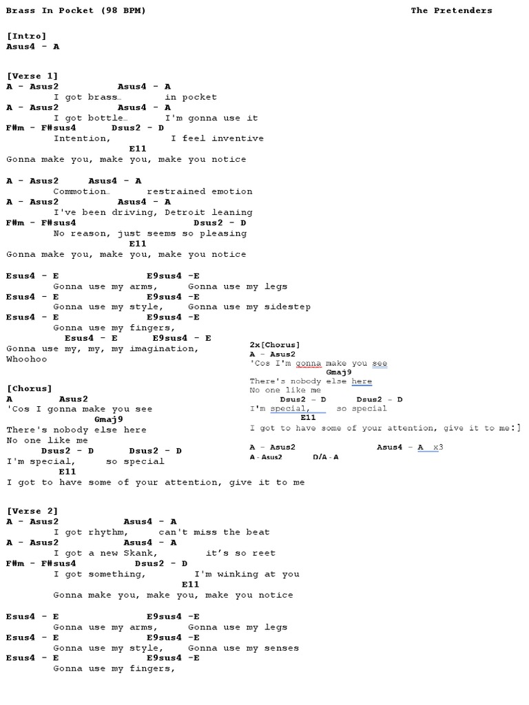 The Pretenders Brass in The Pocket PDF