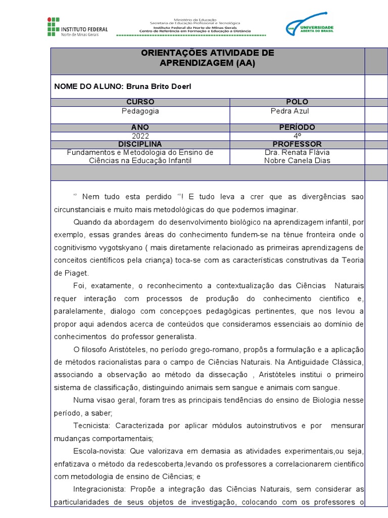 Metodologia do Ensino de Ciências na Educação Infantil | PDF | Science ...