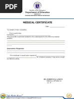 Medical Certificate: Department of Education