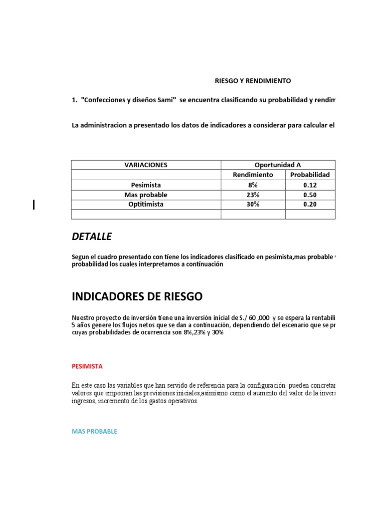 Caso Practico Riesgo Y Rendimiento Original Pdf Desviación Estándar