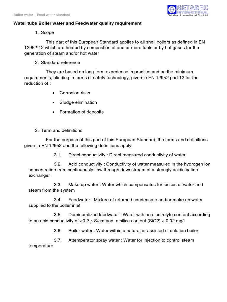 Boiler Feed Water Quality Standards | PDF | Chemistry | Materials