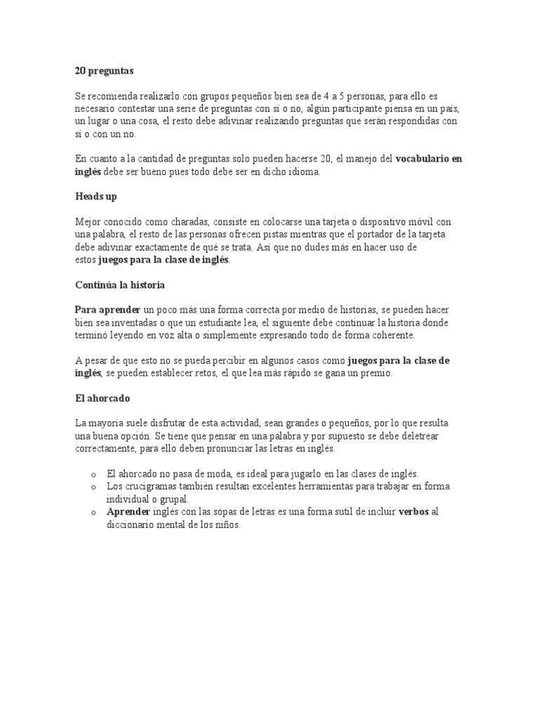 Juegos en Inglés PDF