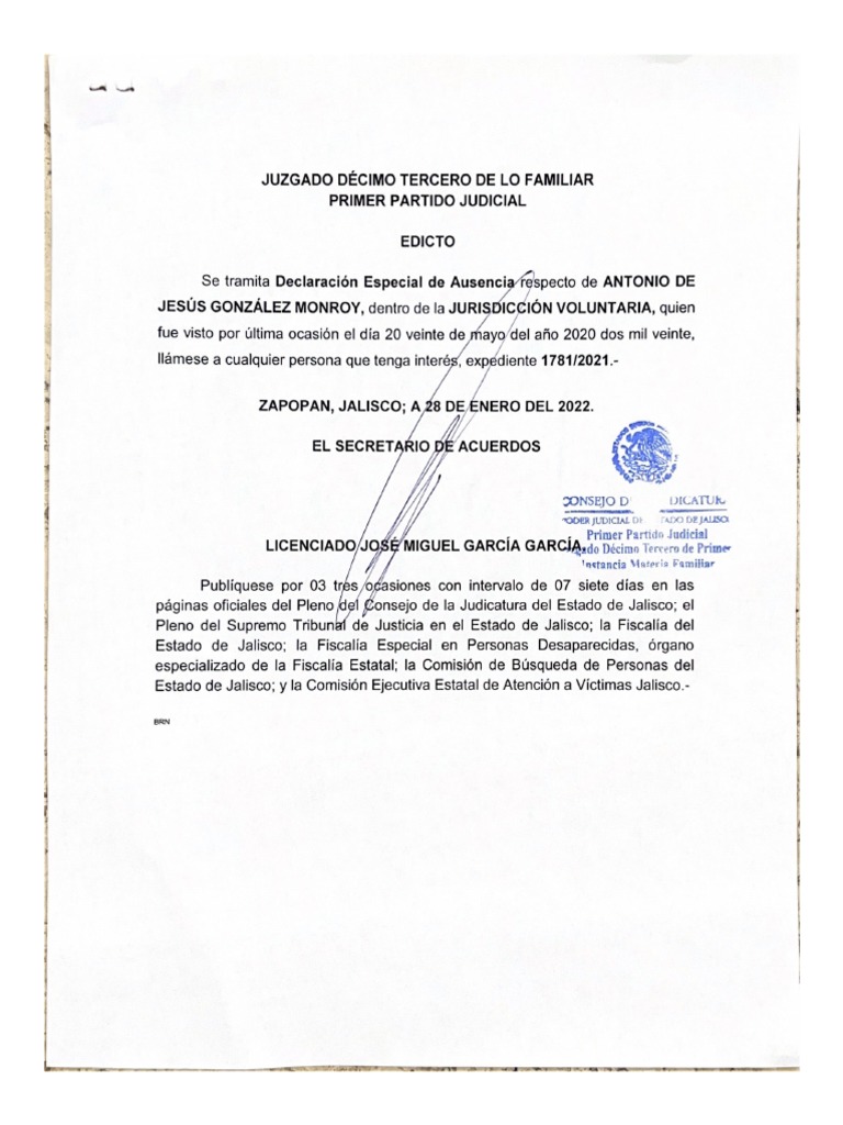 Edicto Antonio de Jesus Gonzalez Monroy | PDF