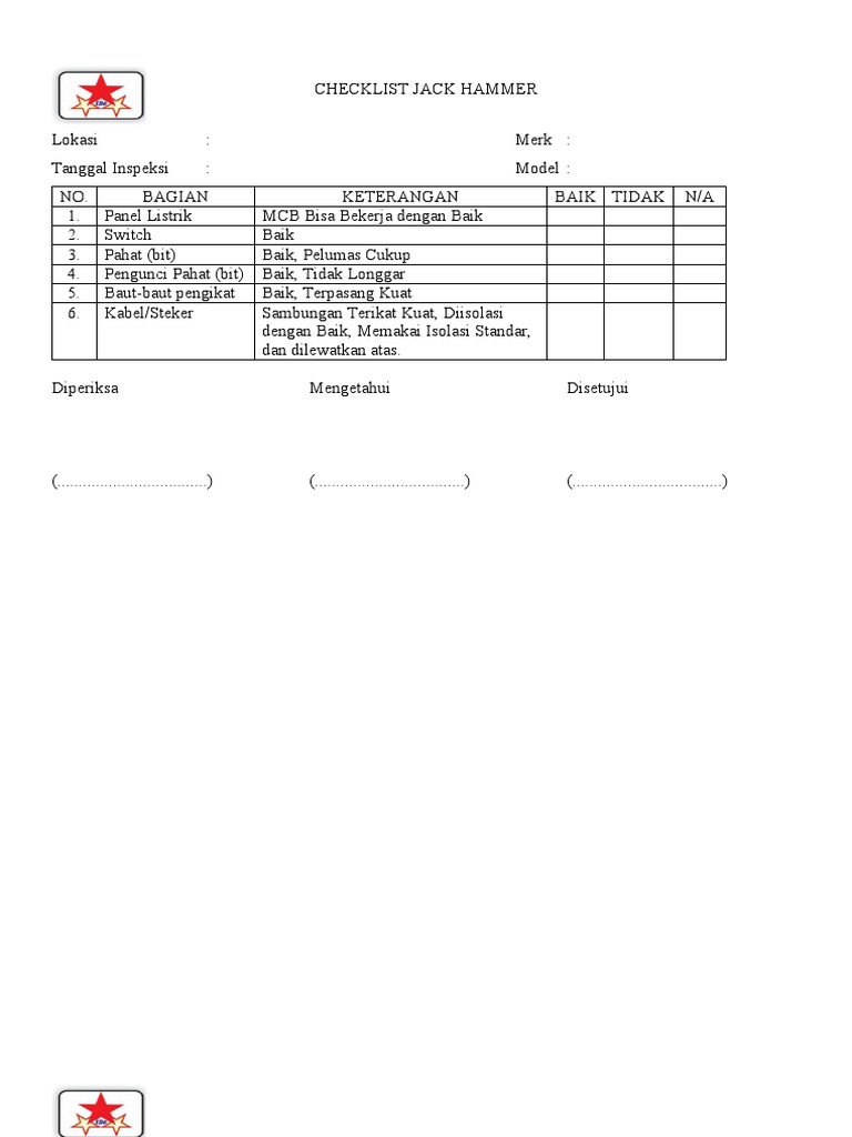 Checklist Jack Hammer PDF