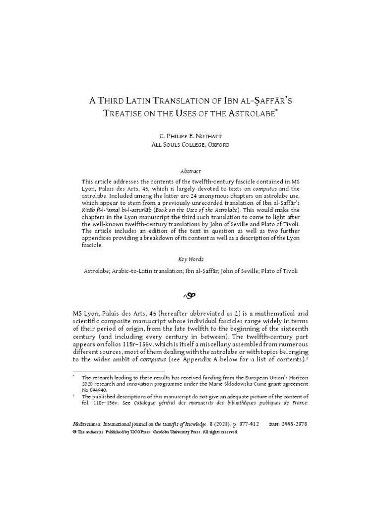 A Third Latin Translation of Ibn Al Aff PDF Translations Azimuth