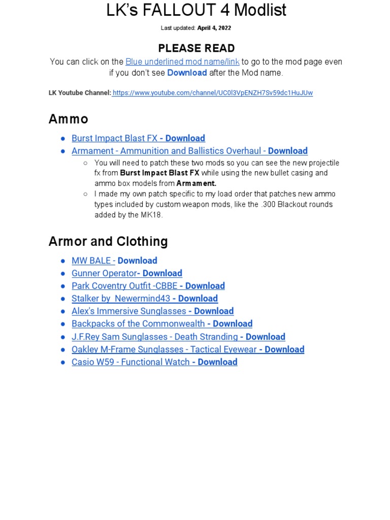 Fallout 4 Modlist - LK | PDF | Military Technology | Projectile.