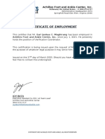 Certificate of Employment: Achilles Foot and Ankle Center, Inc