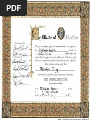 certificate of ordination