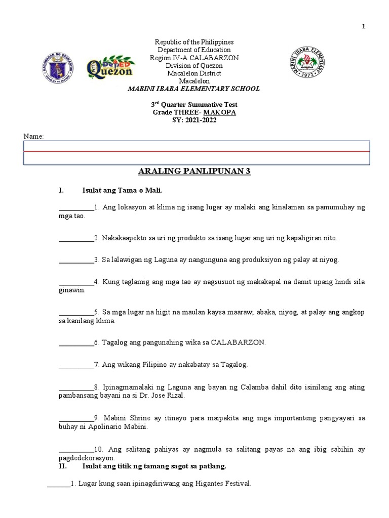 Grade 4 3RD Quarter Summative Test PDF