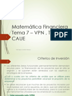 Matemática Financiera Tema 7 - VPN, TIR y Caue: María Riguey González Velásquez