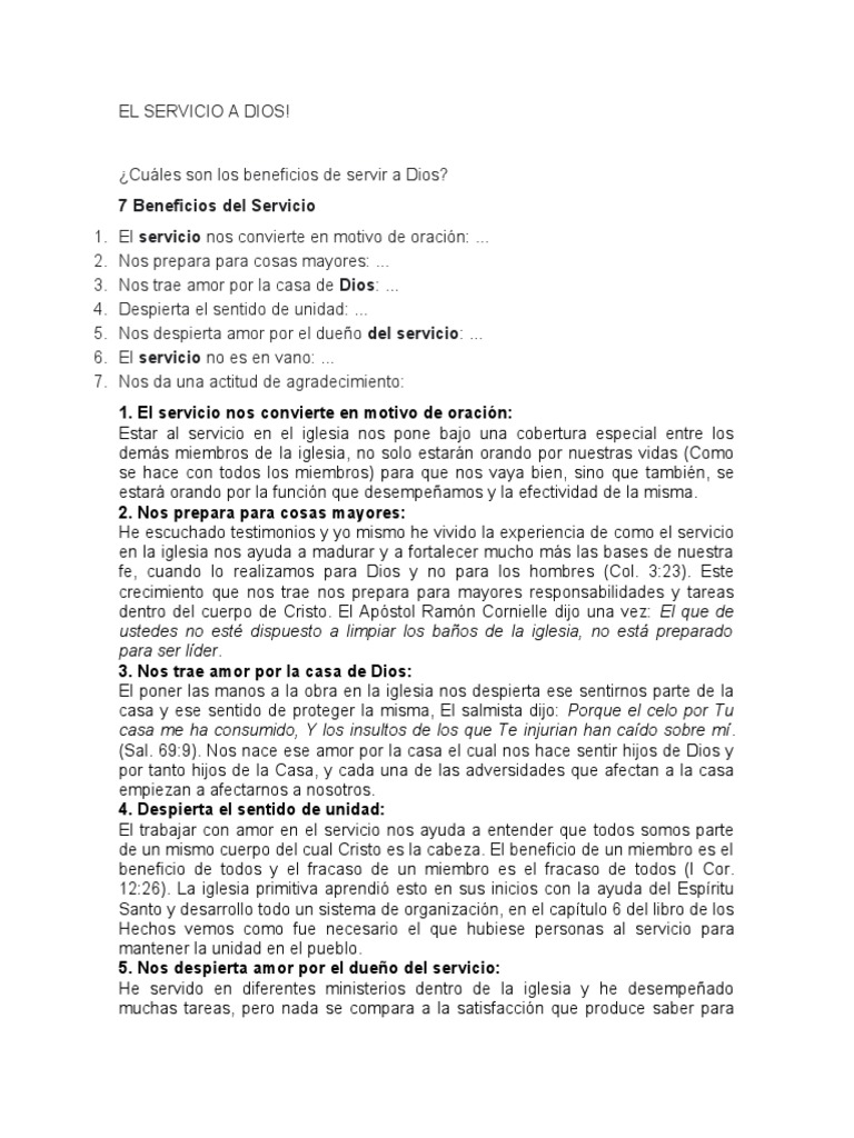 El Servicio A Dios Pdf Oración Amor