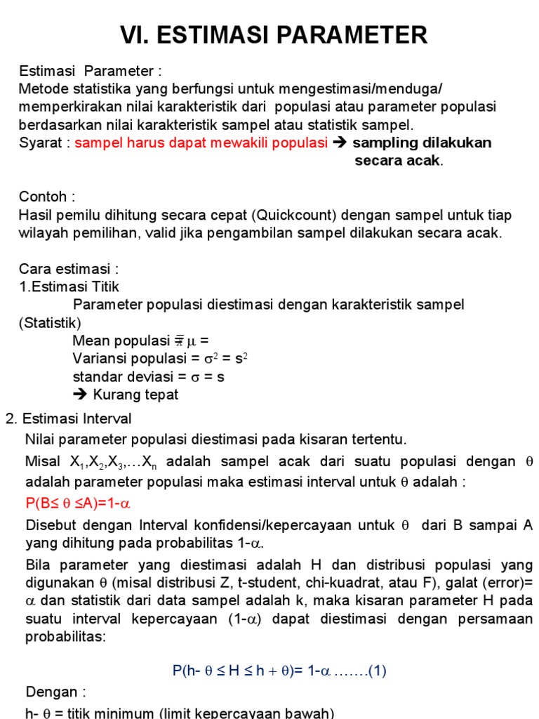 Vi. Estimasi Parameter: Sampel Harus Dapat Mewakili Populasi | PDF